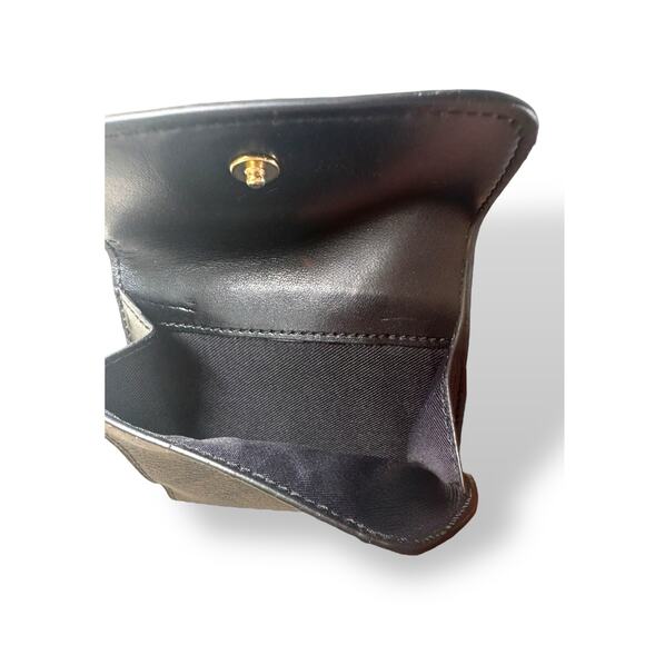 Coach Small Tri-Fold Wallet Black Leather & Signature Canvas Card Holder - Picture 8 of 13